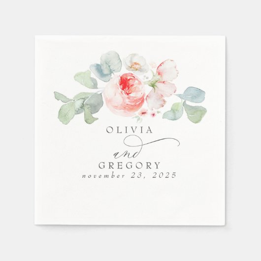Roze bloemen Elegant Romantic Wedding Servet (Voorkant)