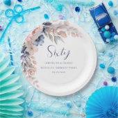 Roze Bloemen Elegant Script 60e Verjaardag Papieren Bordje (Feest)