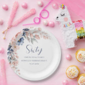 Roze Bloemen Elegant Script 60e Verjaardag Papieren Bordje (Feest)