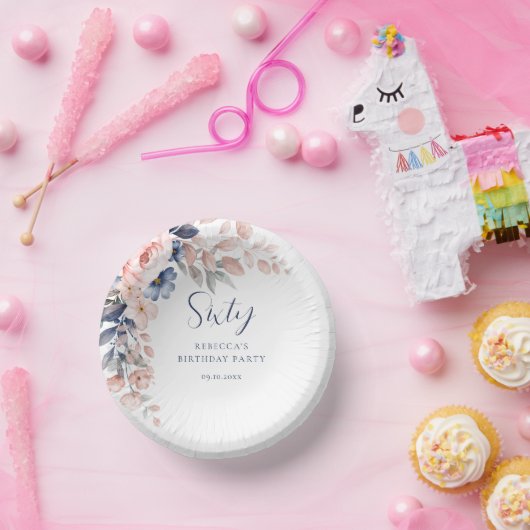 Roze Bloemen Elegant Script 60e Verjaardag Papieren Kommen (Feest)