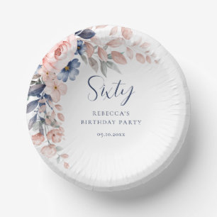 Roze Bloemen Elegant Script 60e Verjaardag Papieren Kommen