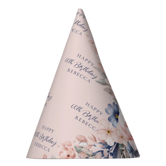 Roze Bloemen Elegant Script 60th Verjaardag Elke l Feesthoedjes (Rechts)
