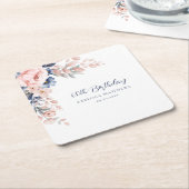 Roze Bloemen Elegant Script 60th Verjaardag Elke l Kartonnen Onderzetters (Schuin)