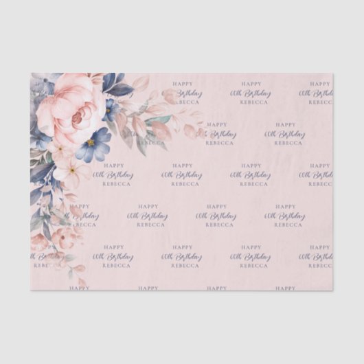 Roze Bloemen Elegant Script 60th Verjaardag Elke l Tissuepapier (Voorkant)