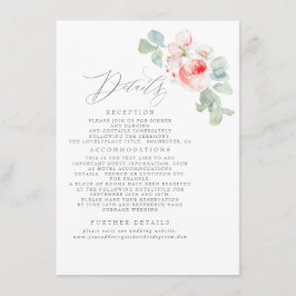 Roze bloemen Elegant Weddenschap Informatie Informatiekaartje