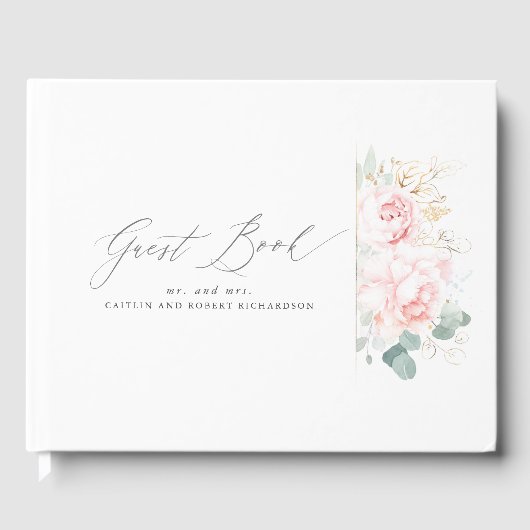 Roze Bloemen Elegant Wedding Gastenboek (Voorkant)