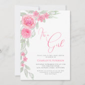 Roze Bloemen Elegante Boho Het is een Meisje Baby  Kaart (Voorkant)