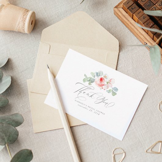 Roze Bloemen Elegante Bruidsuitnodiging Bedankt