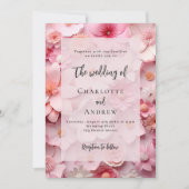 Roze bloemen elegante bruiloft kaart (Voorkant)
