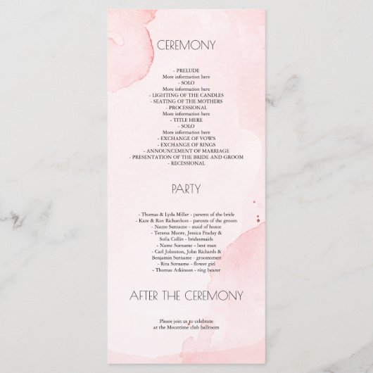 roze bloemen elegante bruiloft programma's (Achterkant)