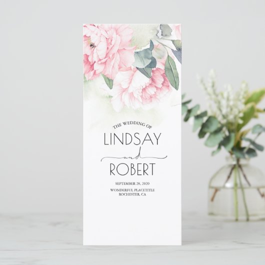 roze bloemen elegante bruiloft programma's (Staand voorkant)