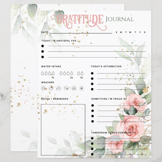 Roze Bloemen Elegante Dankbaarheid Tijdschrift Pap (Voorkant / Achterkant)