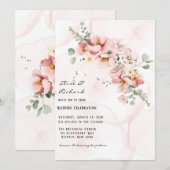 Roze Bloemen Elegante Eucalyptus Bruiloft Kaart (Voorkant / Achterkant)