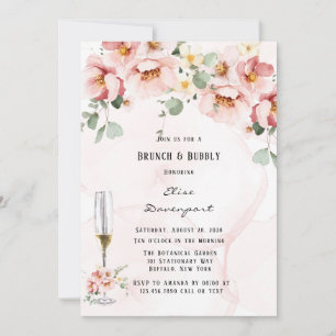 Roze Bloemen Elegante Eucalyptus Brunch & Bubbly Kaart