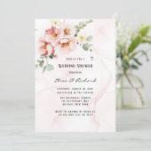 Roze Bloemen Elegante Eucalyptus Trouwdouche Kaart (Staand voorkant)