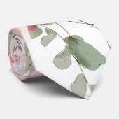 Roze Bloemen Elegante Eucalyptus Trouwkamer Stropdas (Opgerold)