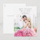 Roze Bloemen Elegante Foto Save the Date Aankondigingskaart (Voorkant / Achterkant)
