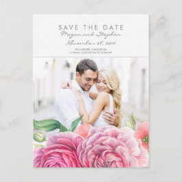 Roze Bloemen Elegante Foto Save the Date Aankondigingskaart