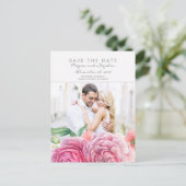 Roze Bloemen Elegante Foto Save the Date Aankondigingskaart (Staand voorkant)