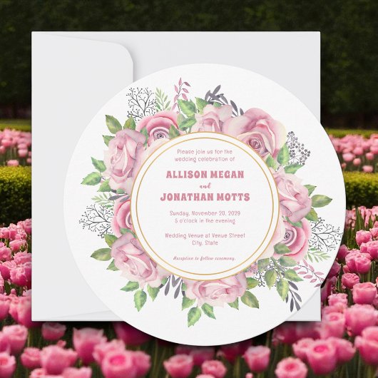 Roze Bloemen Elegante Huwelijksuitnodiging Kaart
