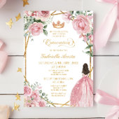 Roze Bloemen Elegante Jurk Goud Lijst Quinceanera Kaart