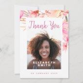 Roze Bloemen Elegante Moderne Foto Bedankkaart (Voorkant)