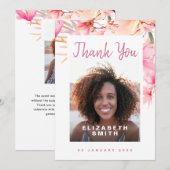 Roze Bloemen Elegante Moderne Foto Bedankkaart (Voorkant / Achterkant)