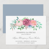 Roze Bloemen Elegante Spaanse bruiloft Save The Date (Voorkant / Achterkant)