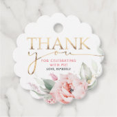 Roze Bloemen Elegante Verjaardag Dank u Bedankjes Labels (Voorkant)