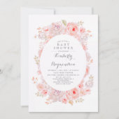 Roze Bloemen | Elegante Vintage Baby Shower Kaart (Voorkant)