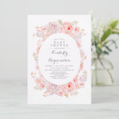 Roze Bloemen | Elegante Vintage Baby Shower Kaart (Staand voorkant)