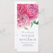 Roze Bloemen Elegante Waterverf Trouwprogramma's Programmakaart (Voorkant / Achterkant)