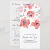 Roze Bloemen Elegante Waterverf Trouwprogramma's Programmakaart (Voorkant / Achterkant)