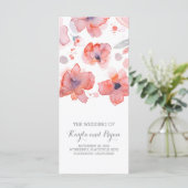 Roze Bloemen Elegante Waterverf Trouwprogramma's Programmakaart (Staand voorkant)