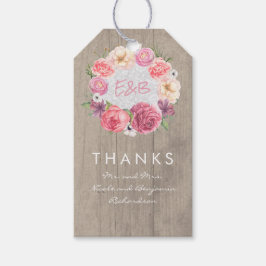 Roze Bloemen Elegante Waterverven Krans Cadeaulabel