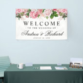 Roze Bloemen Elegante Welkom Trouwbanner Spandoek (Beurs)