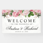 Roze Bloemen Elegante Welkom Trouwbanner Spandoek (Horizontaal)