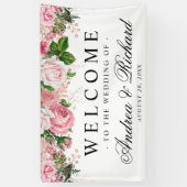 Roze Bloemen Elegante Welkom Trouwbanner Spandoek (Verticaal)
