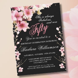 Roze Bloemen Elegantie 50 & Fab Verjaardagsfeest Kaart