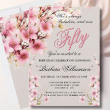 Roze Bloemen Elegantie 50e & Fab Verjaardag Party