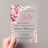 Roze Bloemen Elegantie 50e & Fab Verjaardagsfeest Acryl Uitnodigingen (Insitu (Draagbaar))