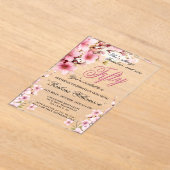 Roze Bloemen Elegantie 50e & Fab Verjaardagsfeest Acryl Uitnodigingen (Laagn)