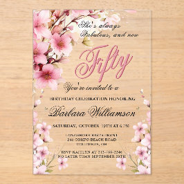 Roze Bloemen Elegantie 50e & Fab Verjaardagsfeest Acryl Uitnodigingen