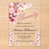 Roze Bloemen Elegantie 70ste Verjaardag Party Acryl Uitnodigingen (Voorkant)
