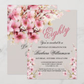 Roze Bloemen Elegantie 80ste Verjaardagsfeest Kaart (Voorkant / Achterkant)