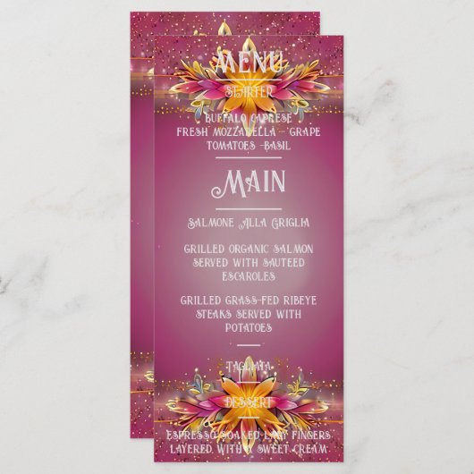 Roze Bloemen Elegantie bruiloft Collectie Menu (Voorkant / Achterkant)