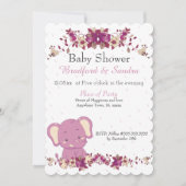 Roze bloemen, ellephant Chic Simple Baby shower Ui Kaart (Voorkant)