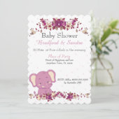 Roze bloemen, ellephant Chic Simple Baby shower Ui Kaart (Staand voorkant)