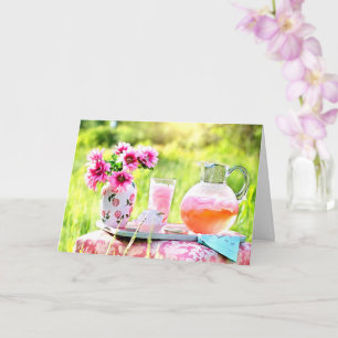 roze bloemen en aardbeilimonade Drink Kaart