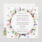 Roze bloemen en Baby shower van Butterflies Kaart (Voorkant / Achterkant)